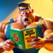 Panoramic image in a realistic Pixar-style of a muscular bodybuilder showing a surprised expression while reading a book titled '5 MAJOR MISTAKES IN GAINING MASS'. The bodybuilder, with exaggerated muscular features typical of Pixar's animated characters, is portrayed in a vivid, engaging setting that reflects his astonishment. The book is prominently displayed, and his reaction suggests he's discovering something unexpected and crucial. The scene combines the charming and exaggerated aspects of animation with a touch of realism, capturing the bodybuilder's intense focus on the book's content. https://www.personaltrainerifbb.com/