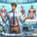 Panoramic image that is a blend of realism and Pixar-style animation, featuring an attractive scientist with an impressive six-pack. The scene is set in a high-tech laboratory with scientific equipment and digital screens displaying anatomical studies of abdominal muscles. The scientist character is portrayed in the middle of an engaging presentation or lecture, pointing to the screens, with his shirt slightly lifted to reveal a defined six-pack, symbolizing the fusion of scientific knowledge and practical application of abs workouts. The environment should be clean, modern, and filled with light, conveying an atmosphere of discovery and education about optimal methods for achieving a six-pack. https://www.personaltrainerifbb.com/